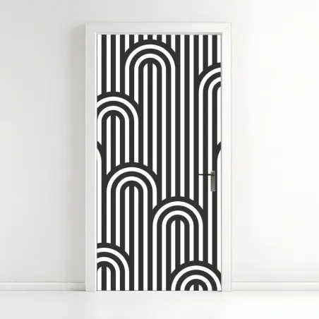 Door sticker black and white geometric stripe pattern • Wallissimo®