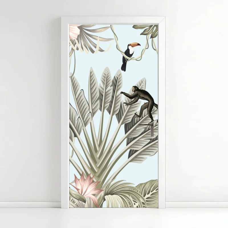 Door sticker pastel jungle animals pattern