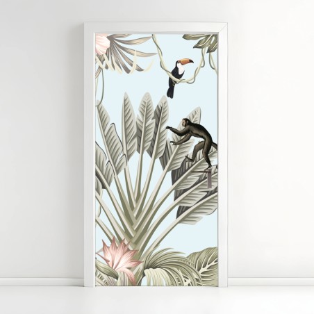 Door sticker pastel jungle animals pattern • Wallissimo®