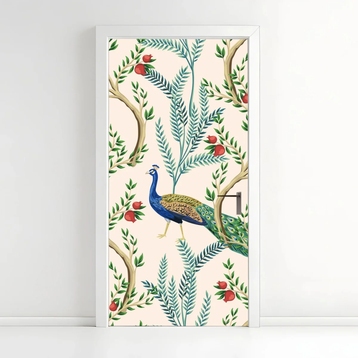 Door sticker peacock among pomegranate branches ⁕ Wallissimo® Door sticker peacock among pomegranate branches ⁕ Wallissimo®