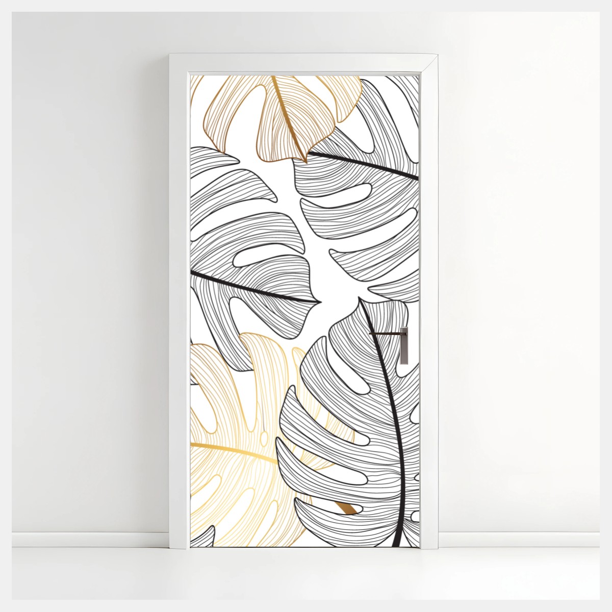 Door sticker monstera leaf pattern with gold accents • Wallissimo® Door sticker monstera leaf pattern with gold accents • Wallissimo®