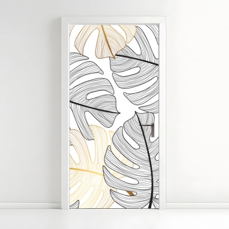 Door sticker monstera leaf pattern with gold accents • Wallissimo®