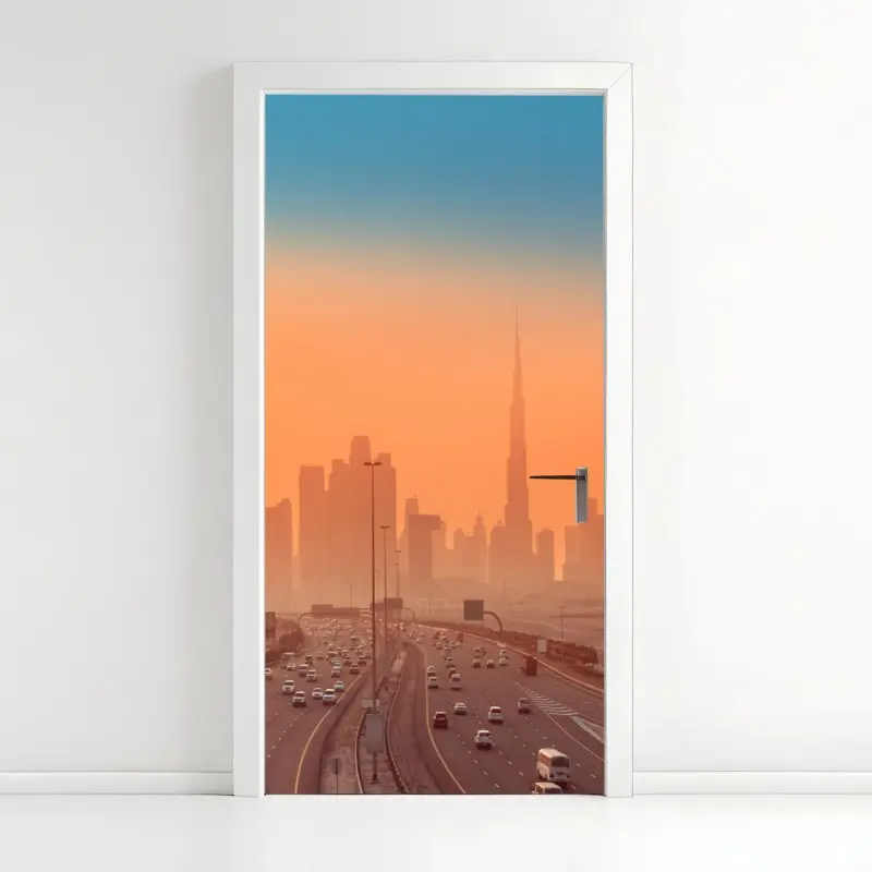 Door sticker Dubai skyline at sunrise