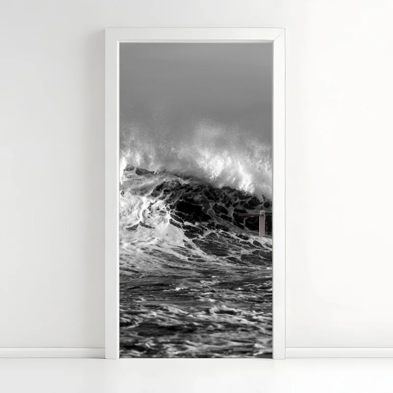 Door sticker dramatic monochrome ocean wave