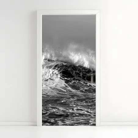 Door sticker dramatic monochrome ocean wave • Wallissimo®