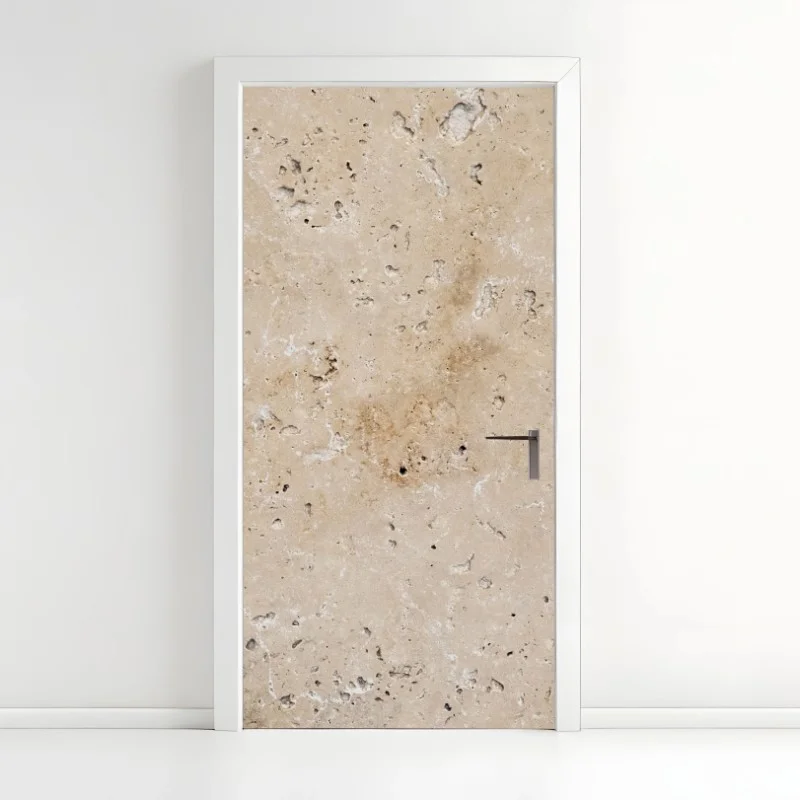 Door sticker beige travertine stone texture