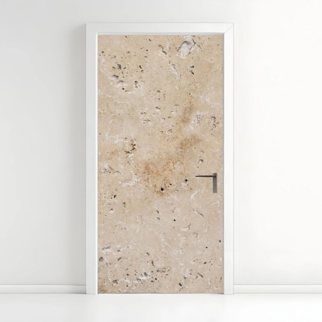 Door sticker beige travertine stone texture • Wallissimo®