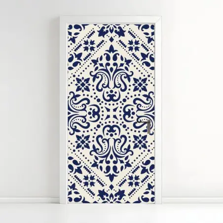 Door sticker navy damask tile pattern • Wallissimo®