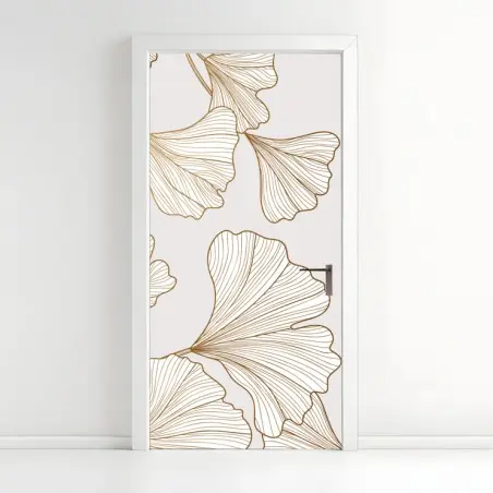 Door sticker delicate golden ginkgo botanical pattern • Wallissimo®