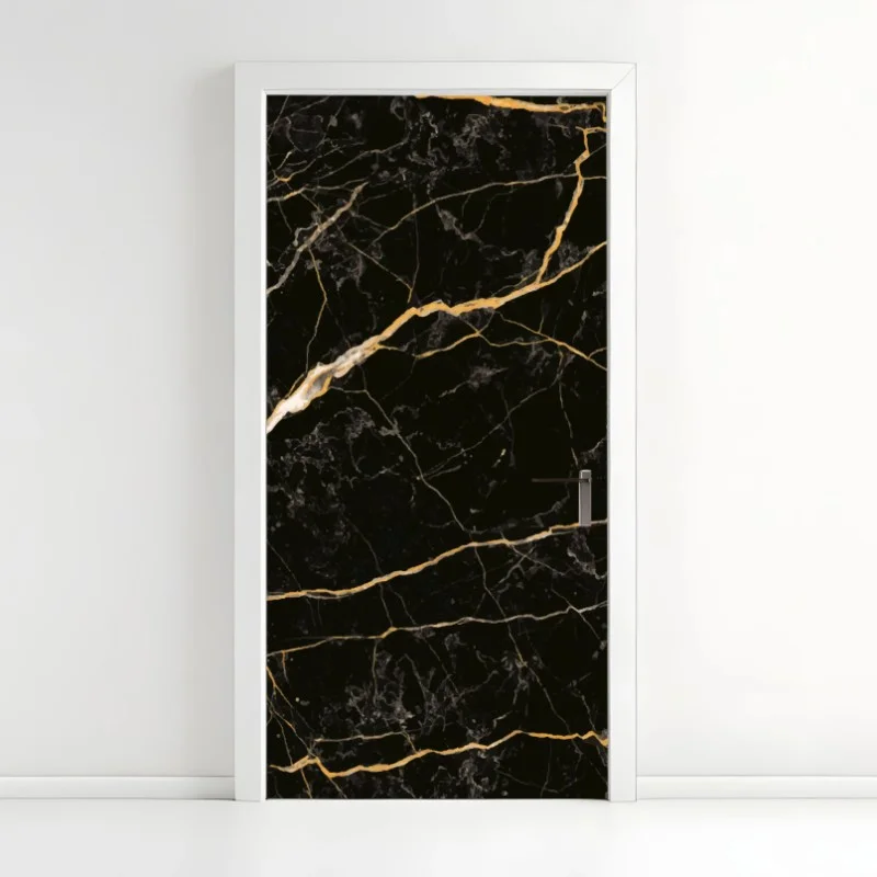 Door sticker black marble with gold veins
