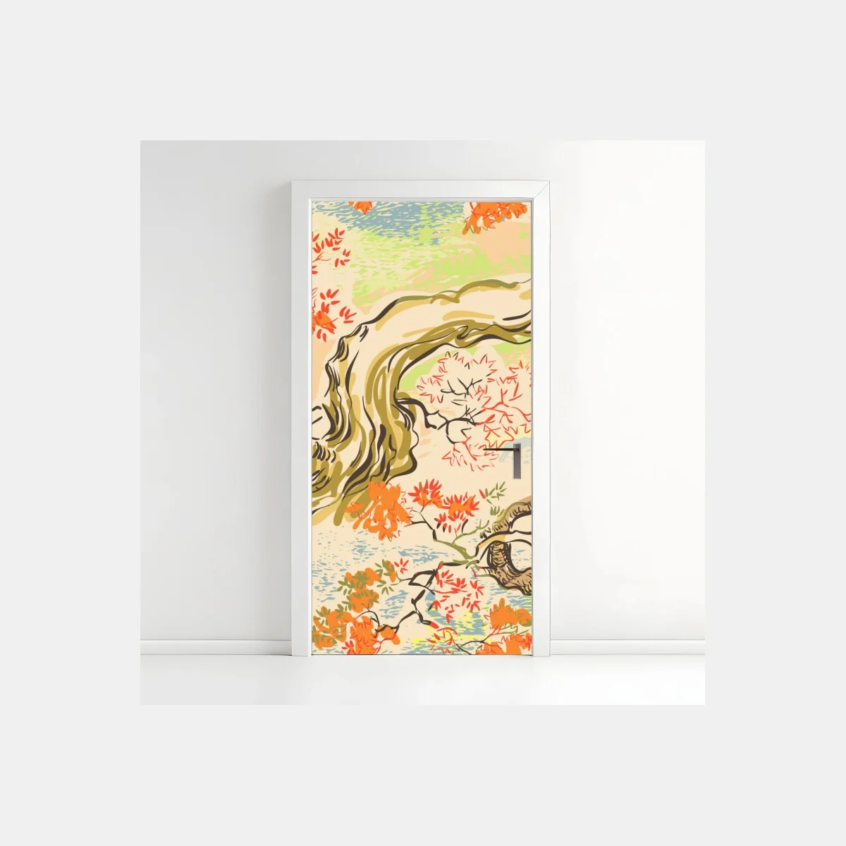 Door sticker serene oriental tree and leaf pattern • Wallissimo® Door sticker serene oriental tree and leaf pattern • Wallissimo®
