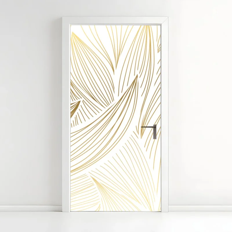 Door sticker golden leaf line art