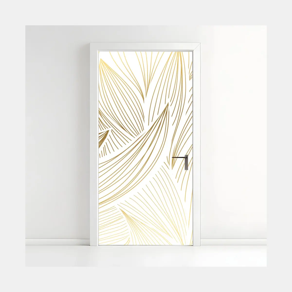 Door sticker golden leaf line art • Wallissimo® Door sticker golden leaf line art • Wallissimo®