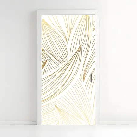 Door sticker golden leaf line art • Wallissimo®