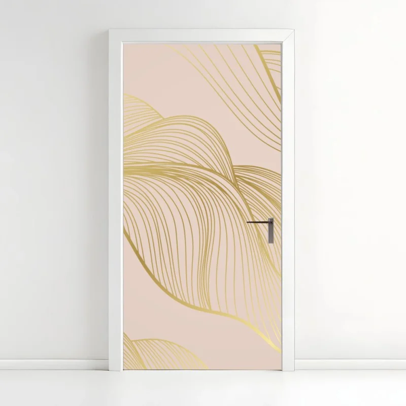 Door sticker golden waves abstract pattern