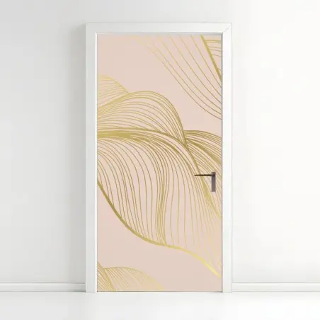 Door sticker golden waves abstract pattern • Wallissimo®