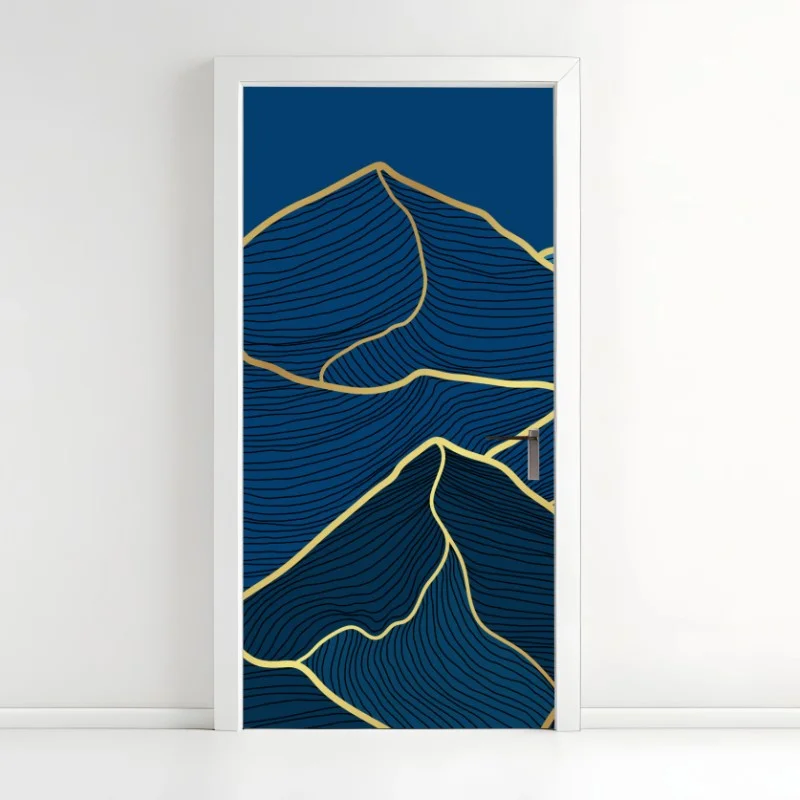 Door sticker golden line mountain landscape