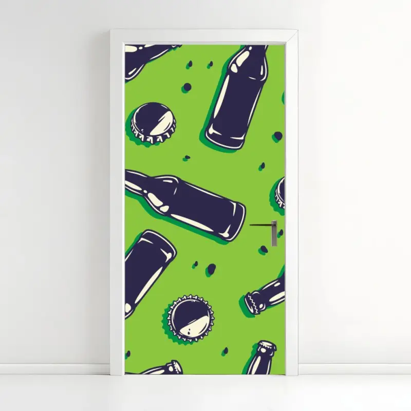 Door sticker green beer bottle pop art print