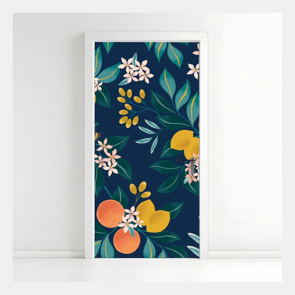 Door sticker citrus blossom botanical pattern on navy ⁕ Wallissimo® Door sticker citrus blossom botanical pattern on navy ⁕ Wallissimo®