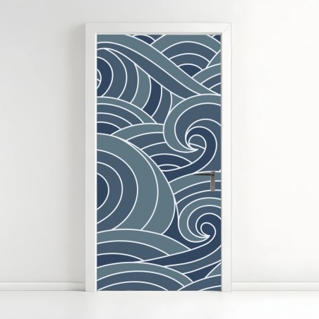 Door sticker stylized ocean wave pattern • Wallissimo®