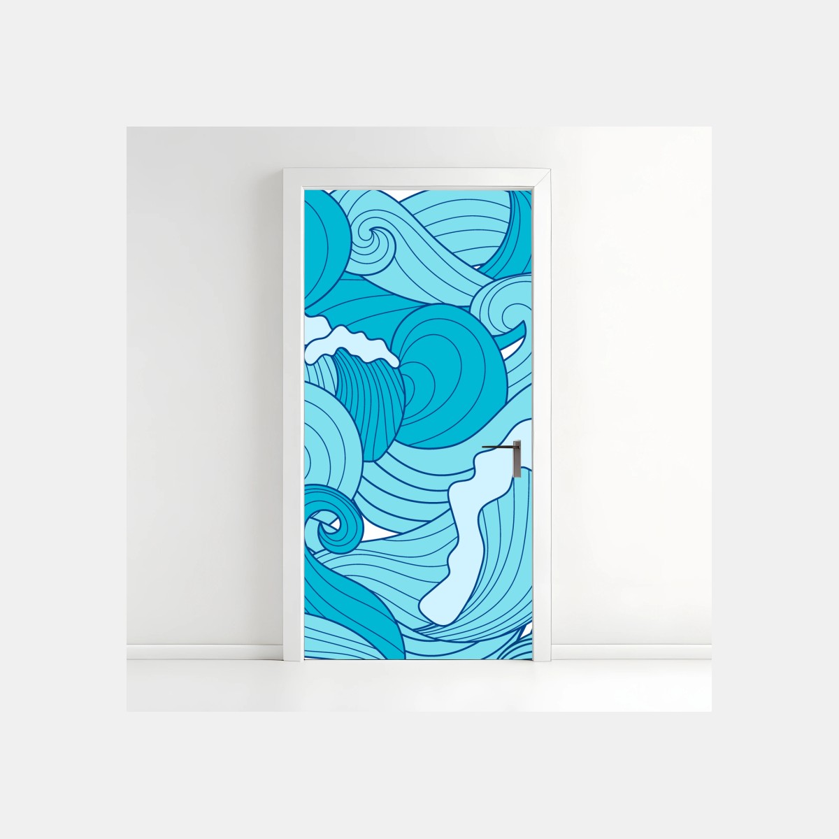 Door sticker blue ocean waves pattern • Wallissimo® Door sticker blue ocean waves pattern • Wallissimo®