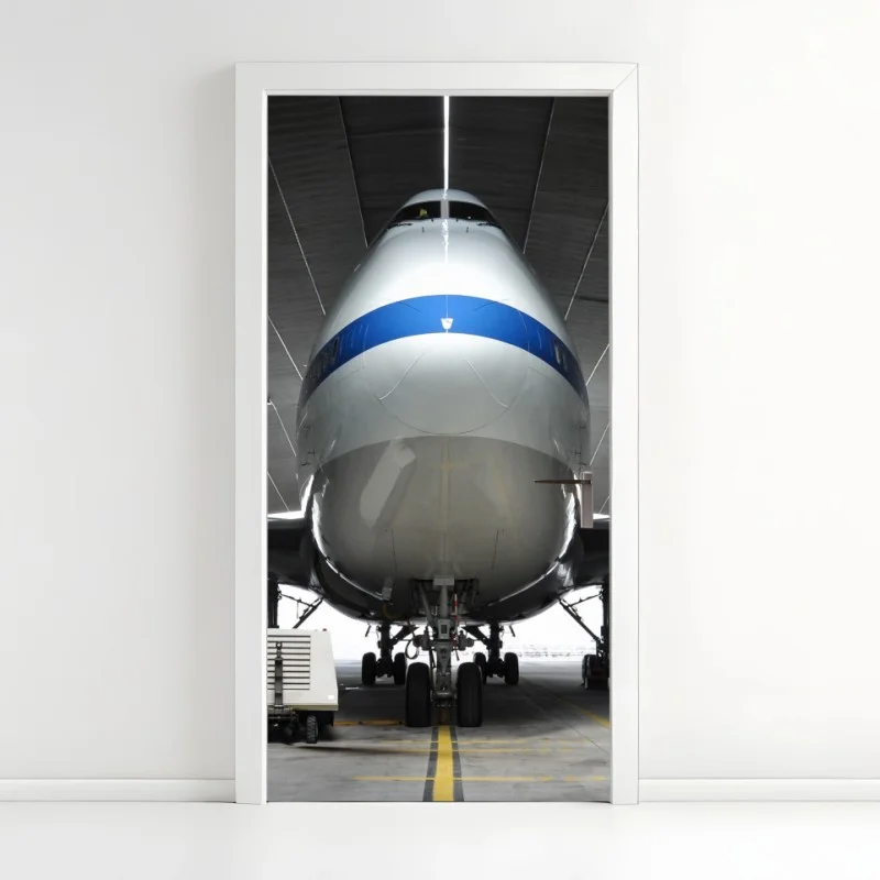 Door sticker front-facing cargo jet in hangar