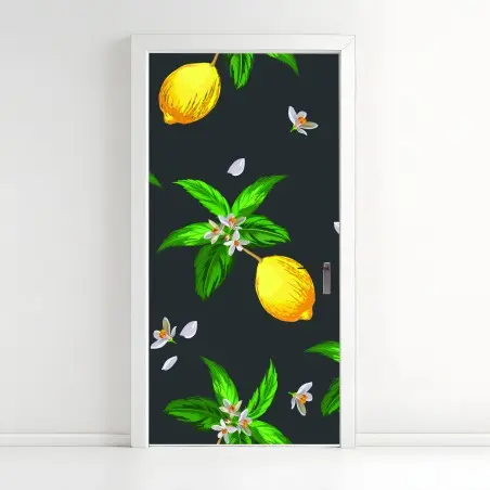 Door sticker vibrant lemon botanical pattern • Wallissimo®