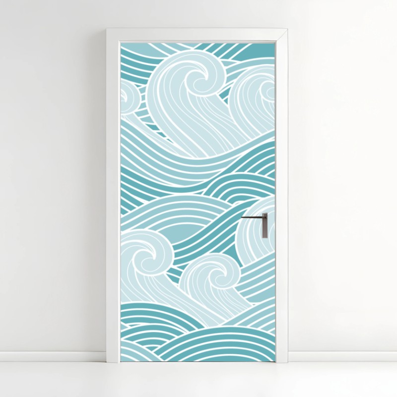 Door sticker serene turquoise wave pattern