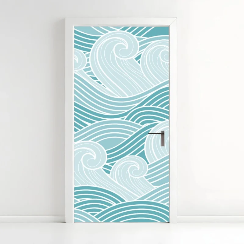 Door sticker serene turquoise wave pattern