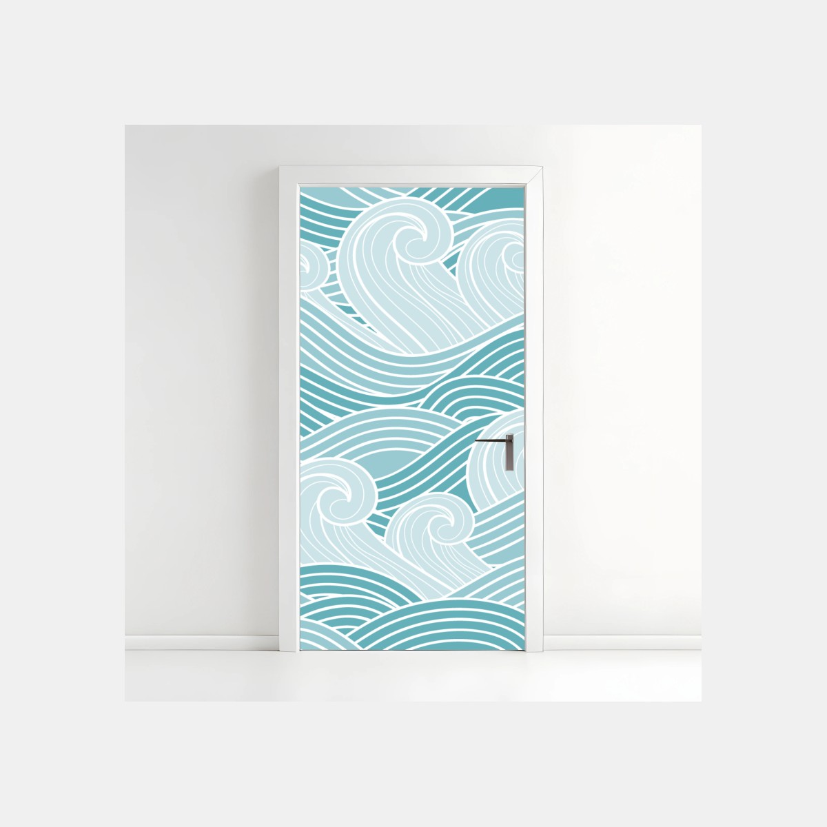 Door sticker serene turquoise wave pattern • Wallissimo® Door sticker serene turquoise wave pattern • Wallissimo®