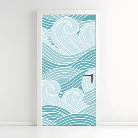 Door sticker serene turquoise wave pattern • Wallissimo®