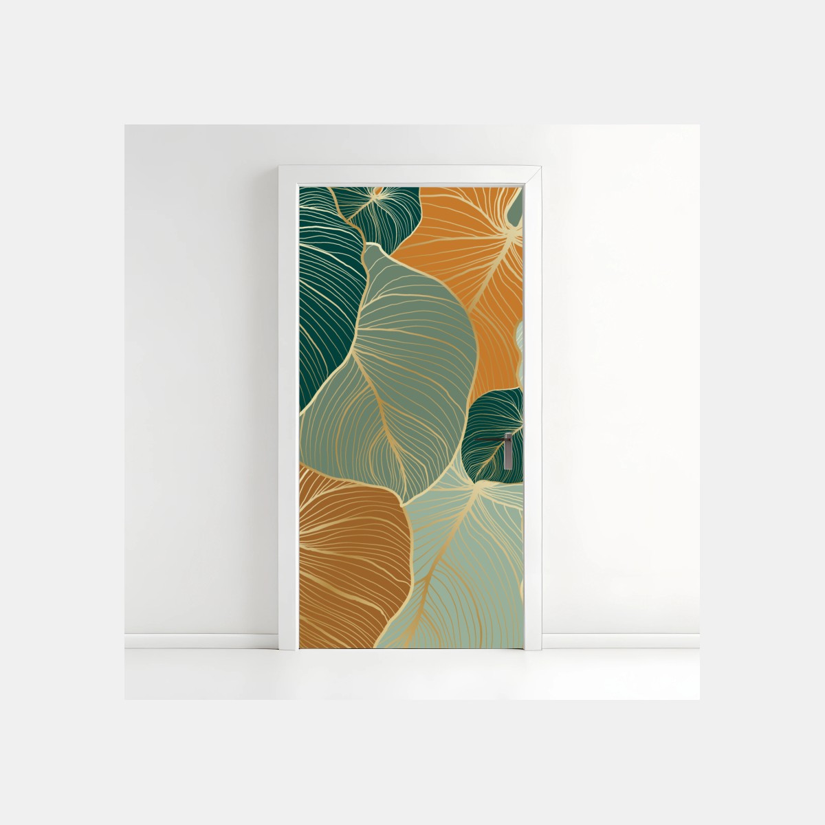 Door sticker teal and gold botanical leaf pattern • Wallissimo®