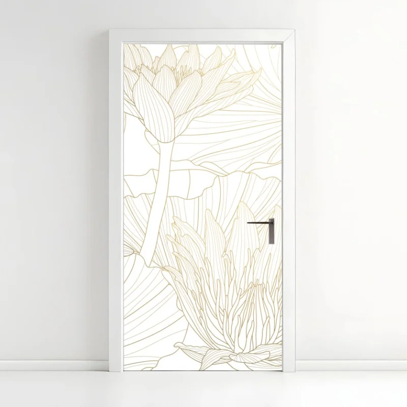 Door sticker delicate gold floral line art
