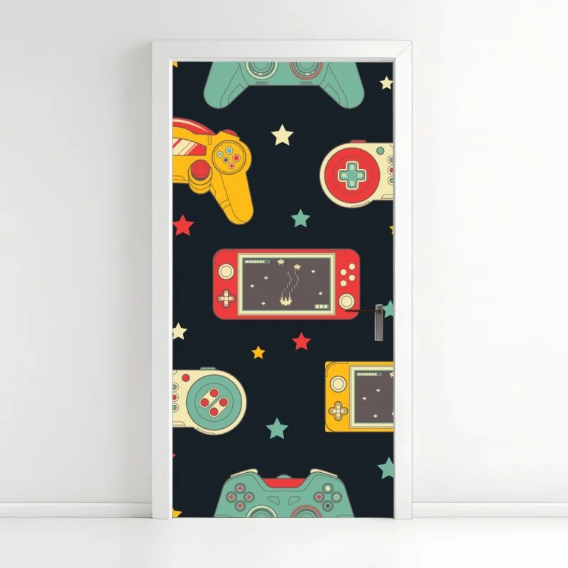 Door sticker retro game controller pattern
