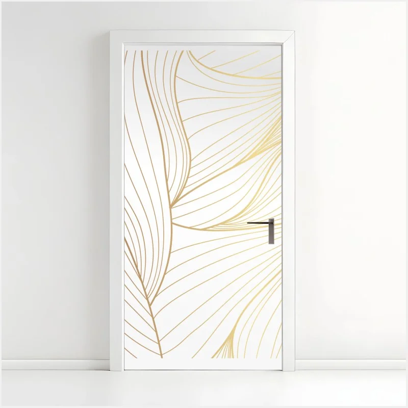 Door sticker golden flowing lines abstract design