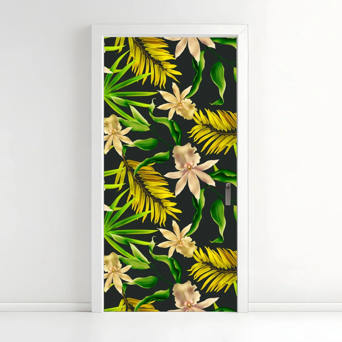 Door sticker tropical orchid floral pattern on dark background • Wallissimo® Door sticker tropical orchid floral pattern on dark background • Wallissimo®