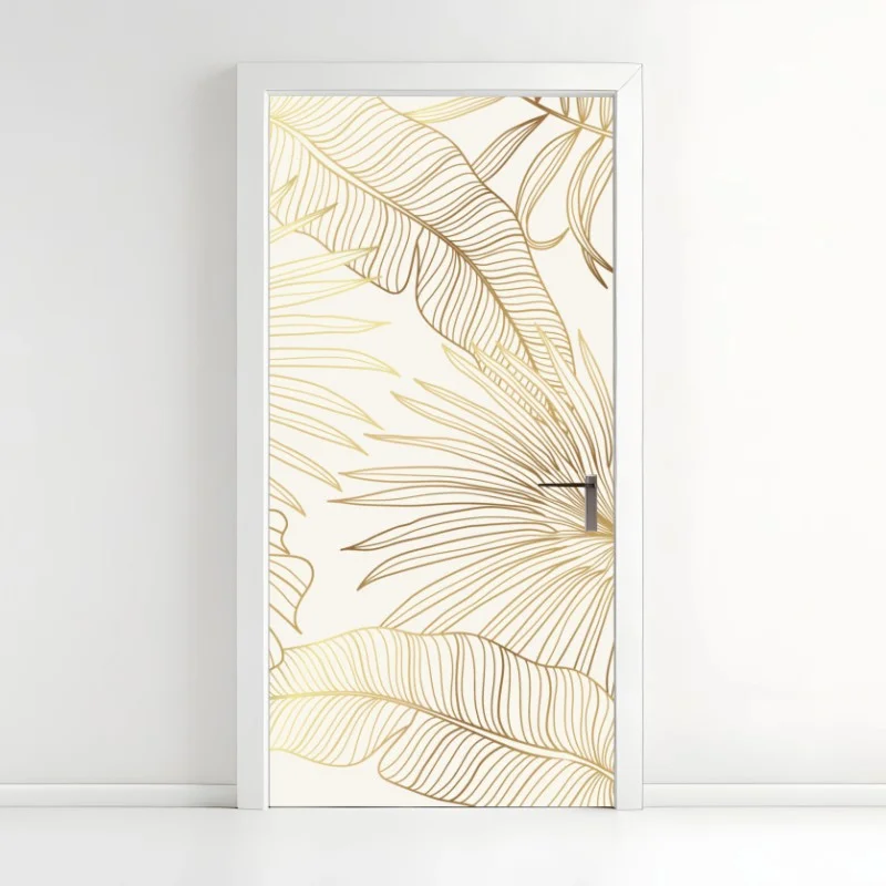 Door sticker golden tropical leaves pattern