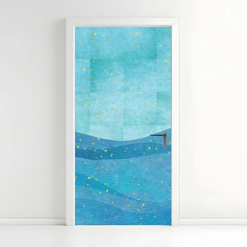 Door sticker turquoise wave abstract composition