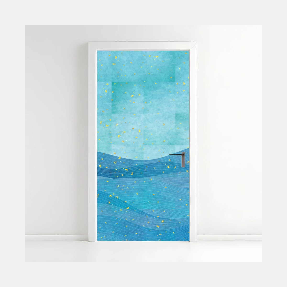 Door sticker turquoise wave abstract composition • Wallissimo® Door sticker turquoise wave abstract composition • Wallissimo®