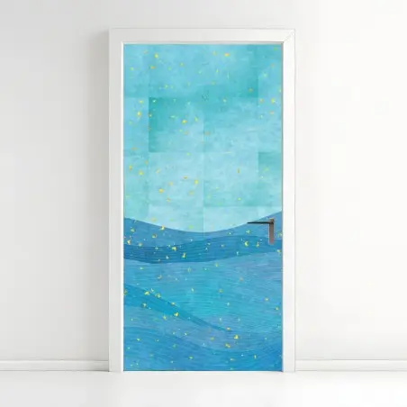 Door sticker turquoise wave abstract composition • Wallissimo®