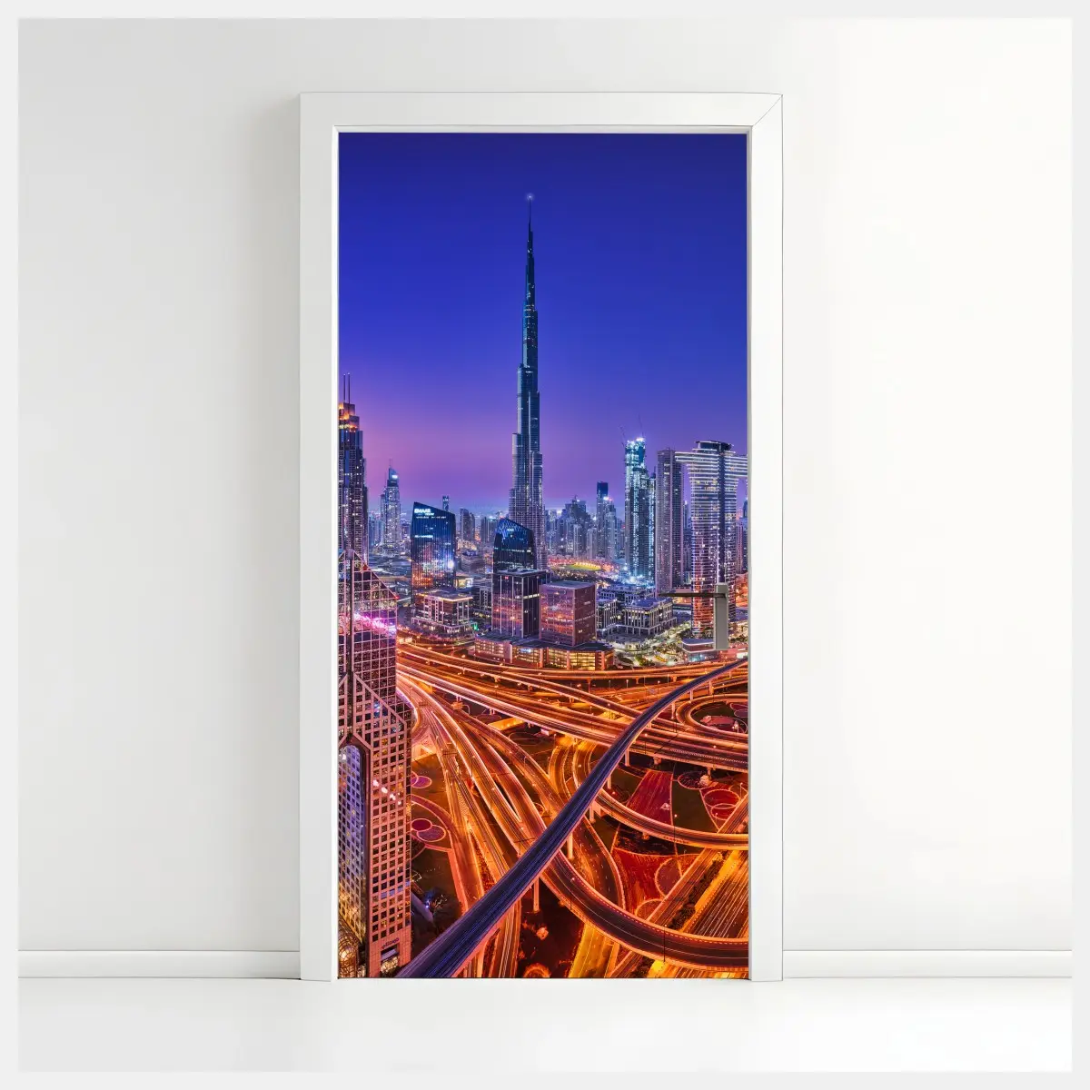 Door sticker Dubai skyline at twilight • Wallissimo® Door sticker Dubai skyline at twilight • Wallissimo®