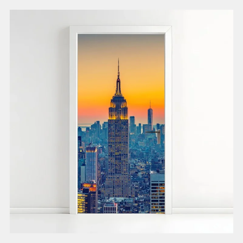 Door sticker sunset skyline over New York
