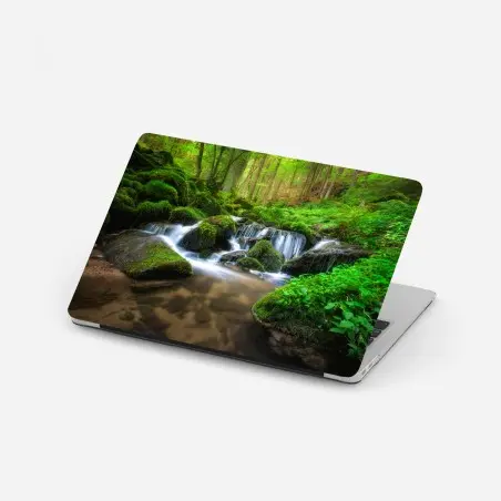 Laptop sticker tranquil mossy forest waterfall • Wallissimo®