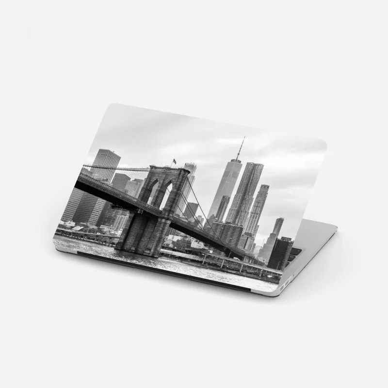 Laptop sticker Brooklyn Bridge and New York skyline in grayscale