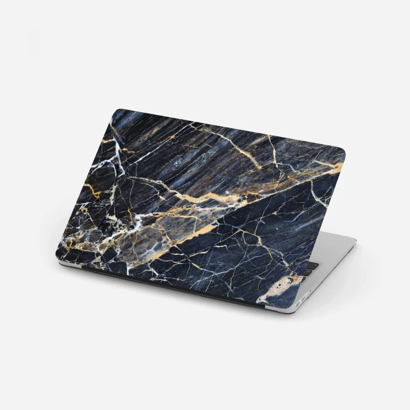 Laptop sticker dark marble with gold and cream veins
