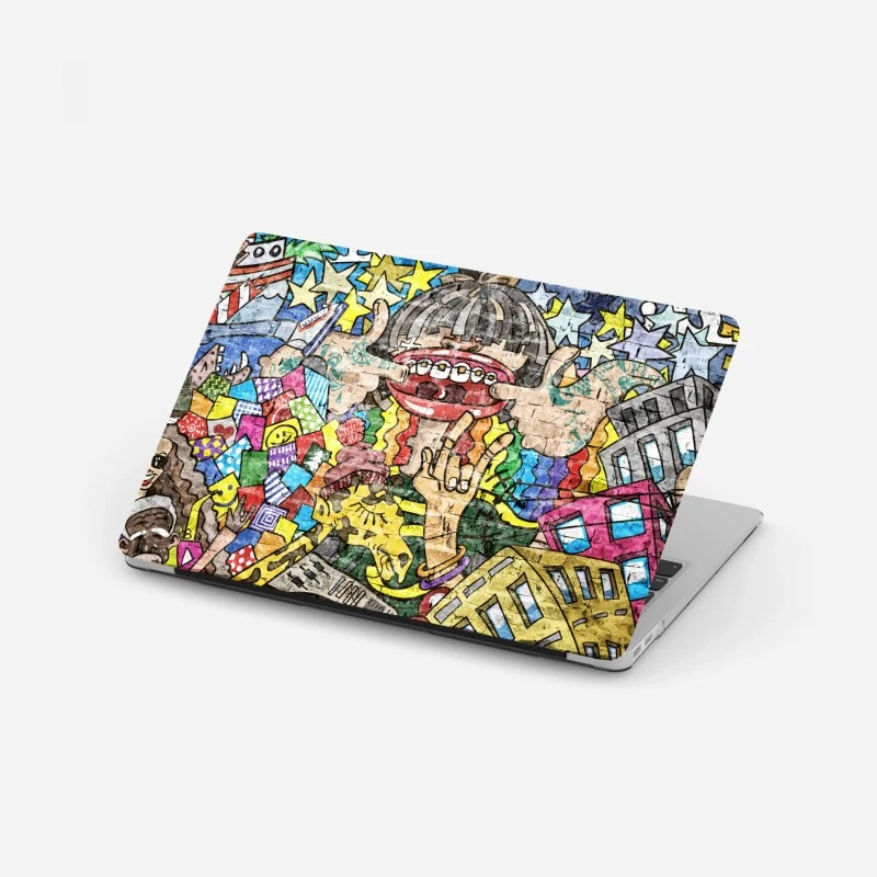 Laptop sticker colorful graffiti mural with playful character