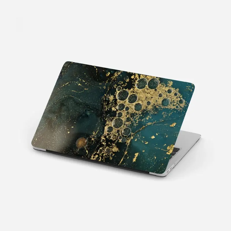 Laptop sticker turquoise and gold abstract marbled texture