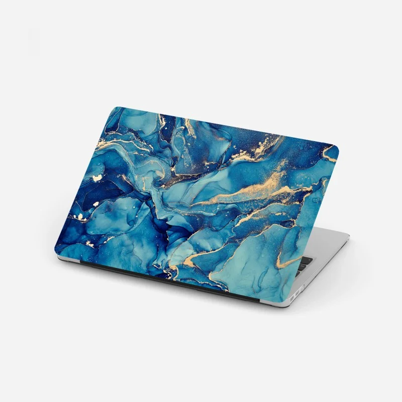 Laptop sticker ocean blue and gold fluid abstract