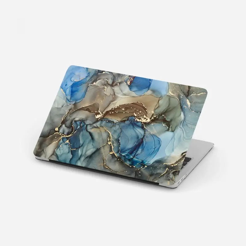 Laptop sticker blue and gold fluid abstract