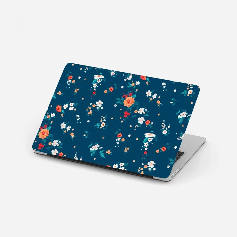 Laptop sticker delicate scattered floral pattern on deep teal